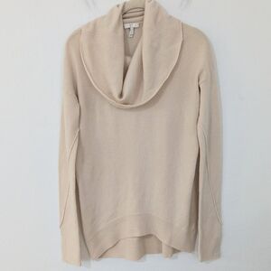 Joie Cowl Neck Wool Cashmere Blend Sweater Knit Seams High Low Hem Beige Ecru XS